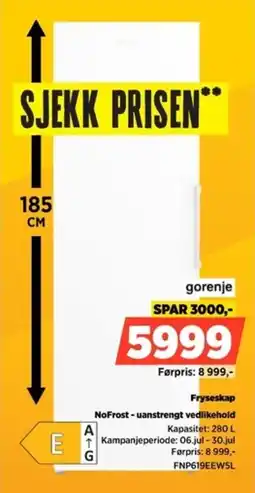 POWER Gorenje Fryseskap NoFrost - uanstrengt vedlikehold tilbud