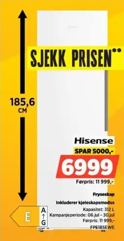 POWER Hisense Fryseskap Inkluderer kjøleskapsmodus tilbud