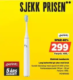 POWER Point Elektrisk tannbørste Lang batteritid gir uker med bruk tilbud