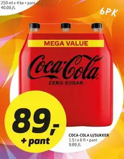 Bunnpris COCA-COLA U/SUKKER tilbud