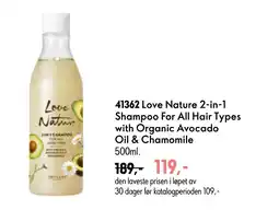 Oriflame Love Nature 2-in-1 Shampoo For All Hair Types with Organic Avocado Oil & Chamomile tilbud