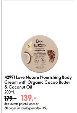 Oriflame Love Nature Nourishing Body Cream with Organic Cacao Butter & Coconut Oil tilbud