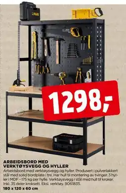 jem & fix ARBEIDSBORD MED VERKTØYSVEGG OG HYLLER tilbud