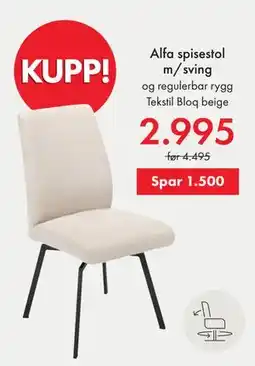 Fagmøbler Alfa spisestol m/sving tilbud