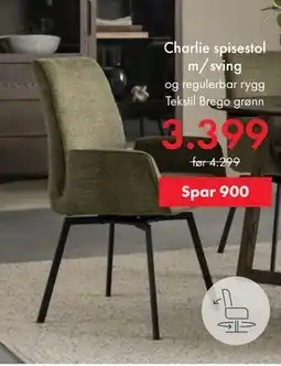Fagmøbler Charlie spisestol m/sving tilbud