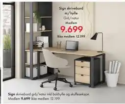 Fagmøbler Sign skrivebord m/hylle tilbud