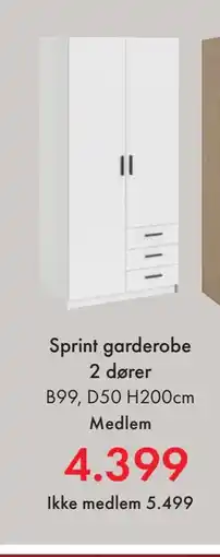 Fagmøbler Sprint garderobe 2 dører tilbud