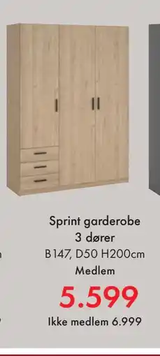 Fagmøbler Sprint garderobe 3 dører tilbud