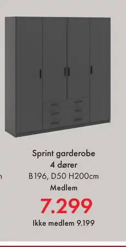 Fagmøbler Sprint garderobe 4 dører tilbud