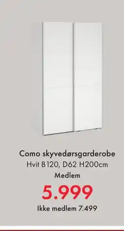 Fagmøbler Como skyvedørsgarderobe tilbud