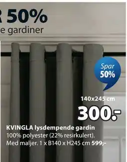 JYSK KVINGLA lysdempende gardin tilbud