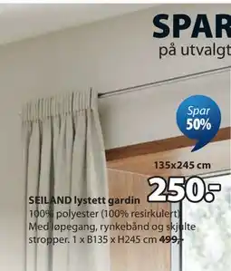 JYSK SEILAND lystett gardin tilbud