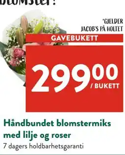 Jacobs Håndbundet blomstermiks med lilje og roser tilbud