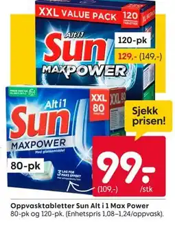 Rusta Oppvasktabletter Sun Alt i 1 Max Power tilbud