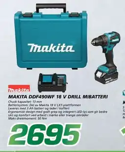 Coop Byggmix MAKITA DDF490WF 18 V DRILL M/BATTERI tilbud