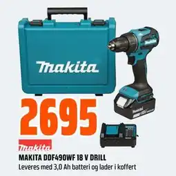 Obs Bygg MAKITA DDF490WF 18 V DRILL tilbud