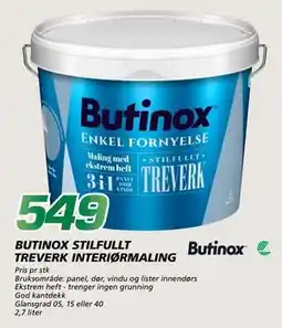 Coop Byggmix BUTINOX STILFULLT TREVERK INTERIØRMALING tilbud
