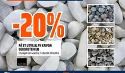 Obs Bygg 20% PÅ ET UTVALG AV KRIFON DEKORSTEINER tilbud