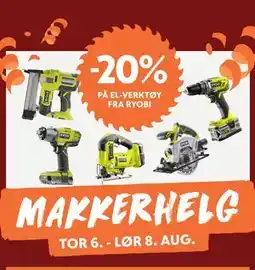 Byggmakker EL-VERKTØY FRA RYOBI tilbud