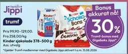 Gigaboks Kinder sjokolade 378–500 g tilbud