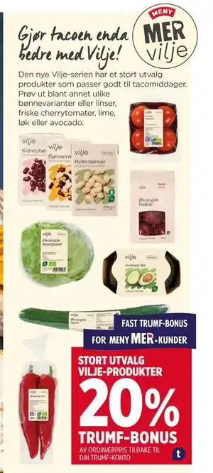 Meny STORT UTVALG VILJE-PRODUKTER tilbud