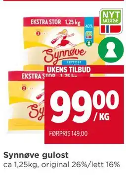 Meny Synnøve gulost tilbud