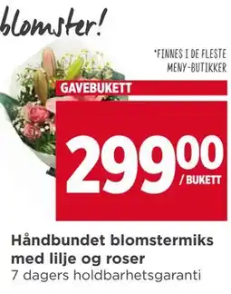 Meny Håndbundet blomstermiks med lilje og roser tilbud