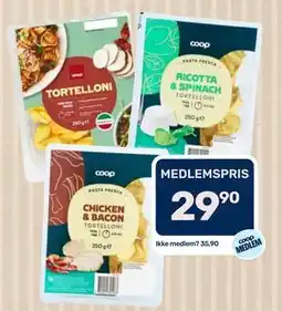 Matkroken Coop PASTA FRESCA RICOTTA & SPINACH CHICKEN & BACON TORTELLONI tilbud