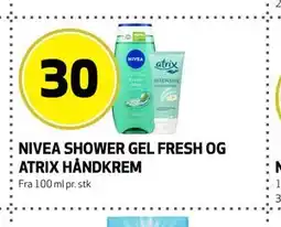 Bunnpris NIVEA SHOWER GEL FRESH OG ATRIX HÅNDKREM tilbud