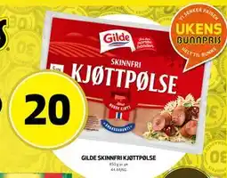 Bunnpris GILDE SKINNFRI KJØTTPØLSE tilbud