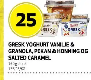 Bunnpris GRESK YOGHURT VANILJE & GRANOLA, PEKAN & HONNING OG SALTED CARAMEL tilbud