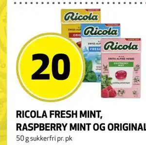 Bunnpris RICOLA FRESH MINT, RASPBERRY MINT OG ORIGINAL tilbud