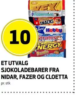 Bunnpris ET UTVALG SJOKOLADEBARER FRA NIDAR, FAZER OG CLOETTA tilbud