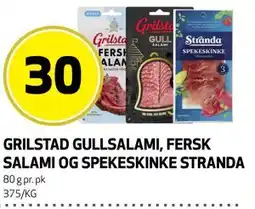 Bunnpris GRILSTAD GULLSALAMI, FERSK SALAMI OG SPEKESKINKE STRANDA tilbud