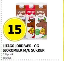 Bunnpris LITAGO JORDBÆR- OG SJOKOMELK M/U SUKKER tilbud
