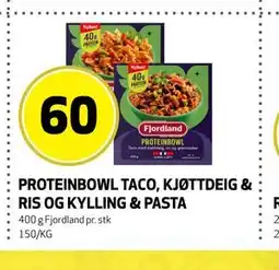 Bunnpris PROTEINBOWL TACO, KJØTTDEIG & RIS OG KYLLING & PASTA tilbud