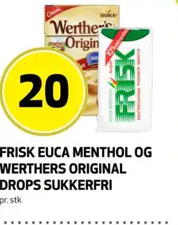 Bunnpris FRISK EUCA MENTHOL OG WERTHERS ORIGINAL DROPS SUKKERFRI tilbud