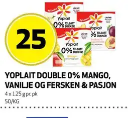 Bunnpris YOPLAIT DOUBLE 0% MANGO, VANILJE OG FERSKEN & PASJON tilbud