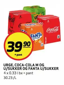 Bunnpris URGE, COCA-COLA M OG U/SUKKER OG FANTA U/SUKKER tilbud