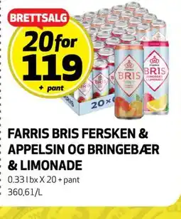 Bunnpris FARRIS BRIS FERSKEN & APPELSIN OG BRINGEBÆR & LIMONADE tilbud