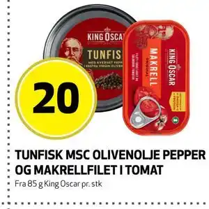 Bunnpris TUNFISK MSC OLIVENOLJE PEPPER OG MAKRELLFILET I TOMAT tilbud