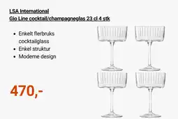 Kitch'n LSA International Gio Line cocktail/champagneglas 23 cl 4 stk tilbud