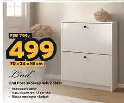 Megaflis Lind Fiora skoskap hvit 2 dører tilbud