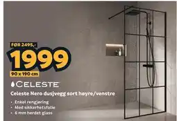 Megaflis Celeste Nero dusjvegg sort høyre/venstre tilbud