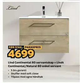 Megaflis Lind Continental 80 servantskap + Lindt Continental/Natural 80 enkel servant tilbud