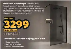 Megaflis Innovation Silke fast dusjvegg sort 8 mm tilbud