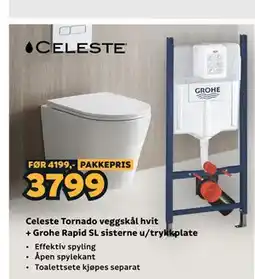 Megaflis Celeste Tornado veggskål hvit + Grohe Rapid SL sisterne u/trykkplate tilbud