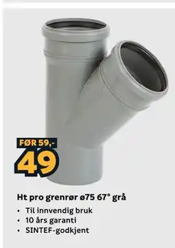 Megaflis Ht pro grenrør ø75 67° grå tilbud