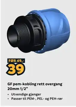 Megaflis GF pem-kobling rett overgang 20mm 1/2” tilbud
