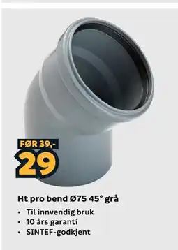 Megaflis Ht pro bend Ø75 45° grå tilbud